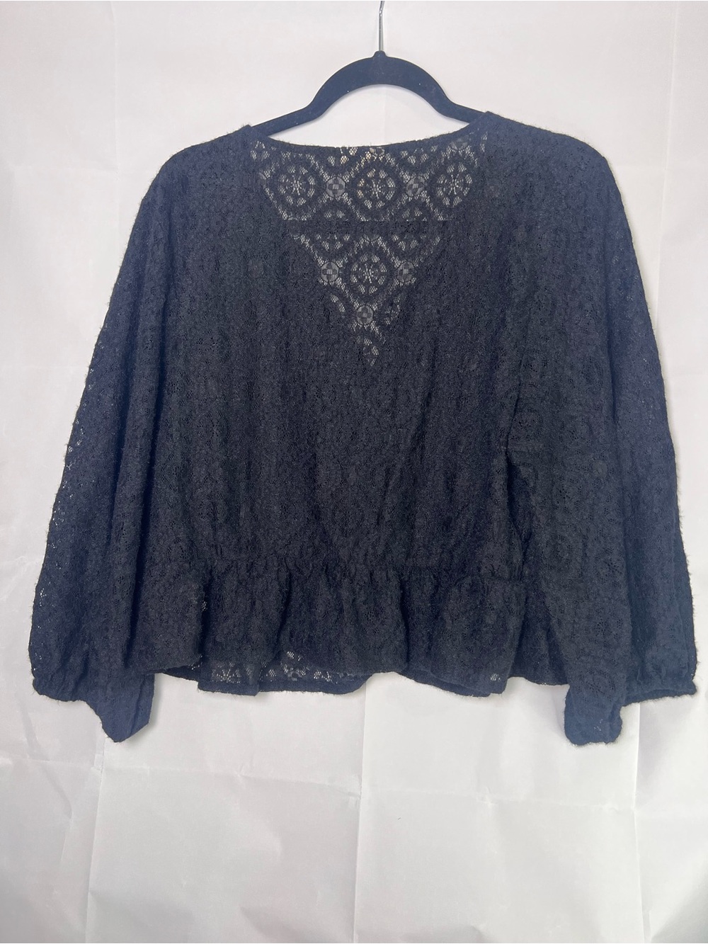a.n.a Black Crochet Lace Peplum Long Sleeve Top NWT Size XL Whimsigoth Fairy